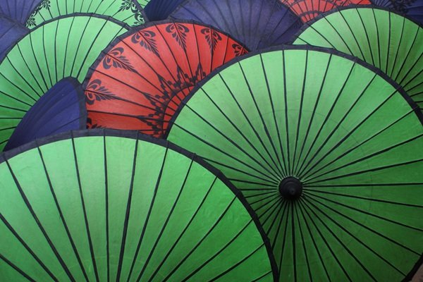 Colourful Buddhist umbrellas in Cambodia, a relaxed and accessible TEFL destination