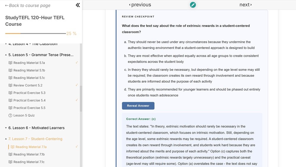 StudyTEFL LMS checkpoint quiz
