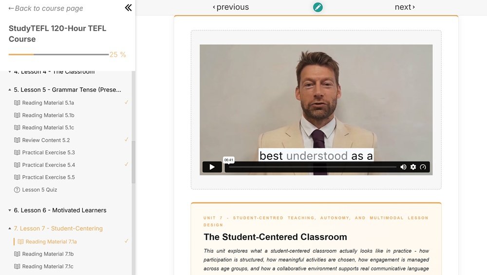 StudyTEFL LMS tutor audio and video