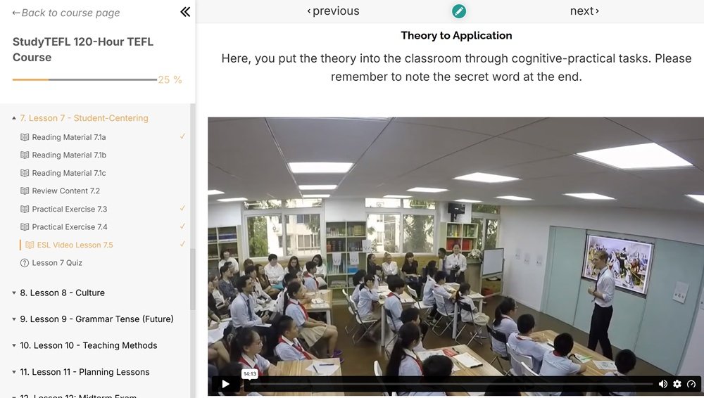 StudyTEFL LMS model video of real ESL teaching