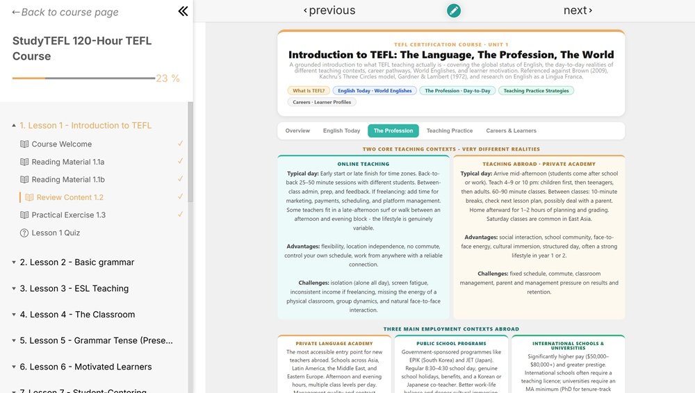 StudyTEFL LMS review section